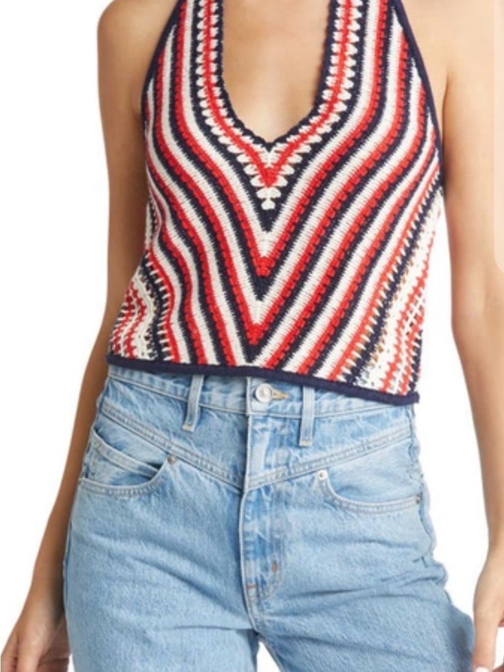 & Other Stories Navy Red White Striped Crochet Halter Tank - Crochet halter top